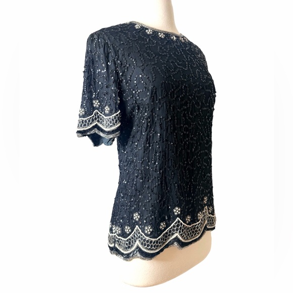 ROYAL FEELINGS VINTAGE SILK SEQUINED BLOUSE. - Picture 2 of 7